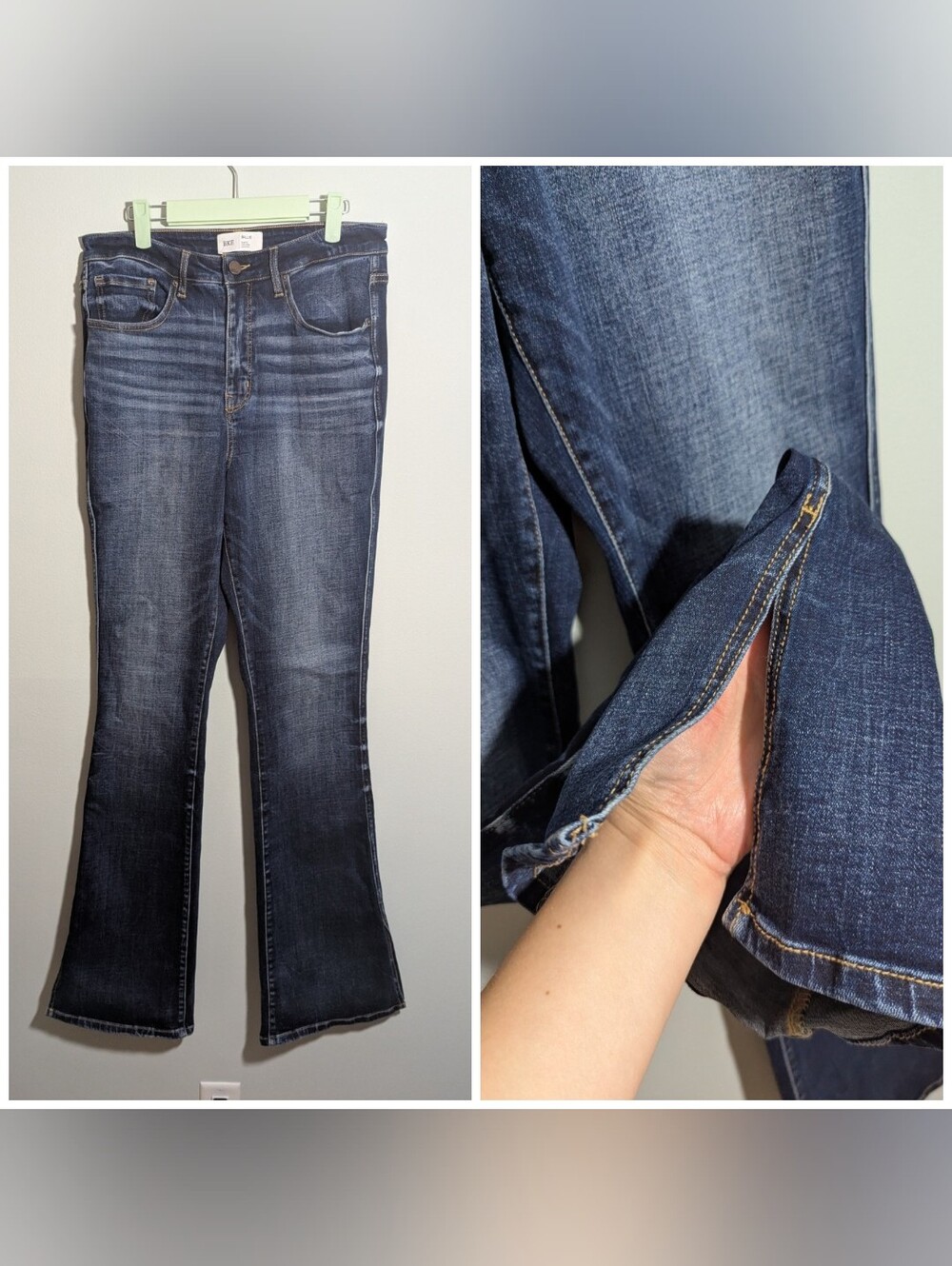 NEW BKE Womens 32 X 37.5 Billie Slim Fit High Rise Bootcut Jeans Slit Hem X Long